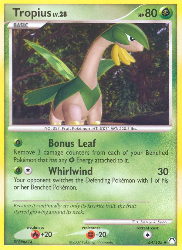 Tropius #64 Mysterious Treasures Pokemon card