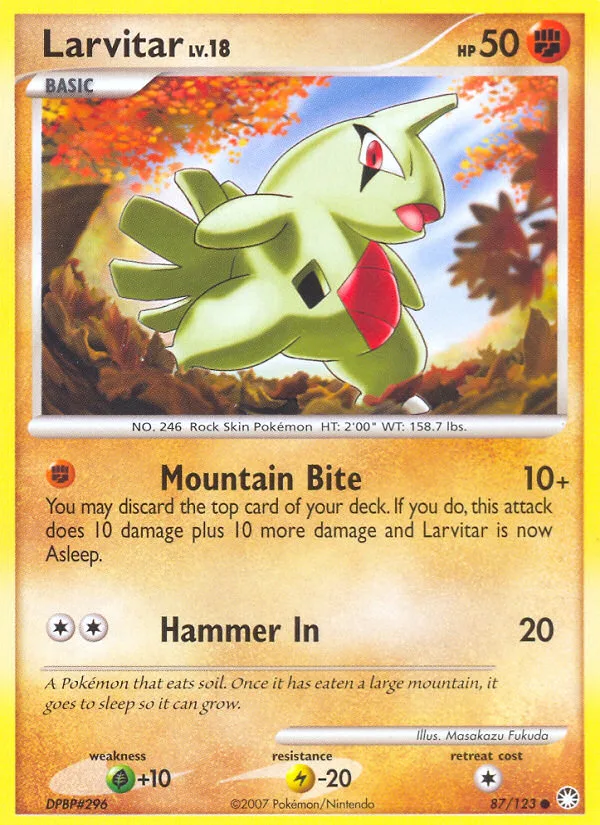 Larvitar #87 Mysterious Treasures Pokemon card