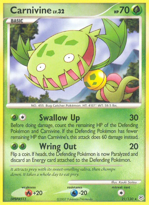 Carnivine #21 Diamond & Pearl Pokemon card