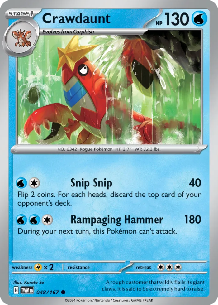 Crawdaunt #48 Twilight Masquerade Pokemon card