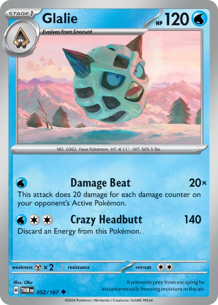 Glalie #52 Twilight Masquerade Pokemon card