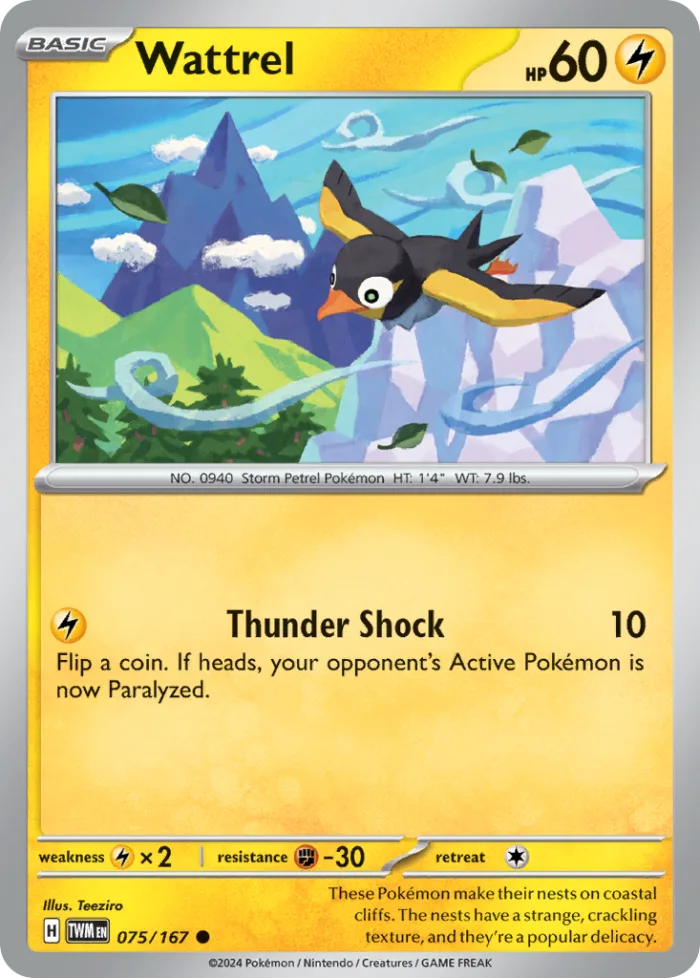 Wattrel #75 Twilight Masquerade Pokemon card