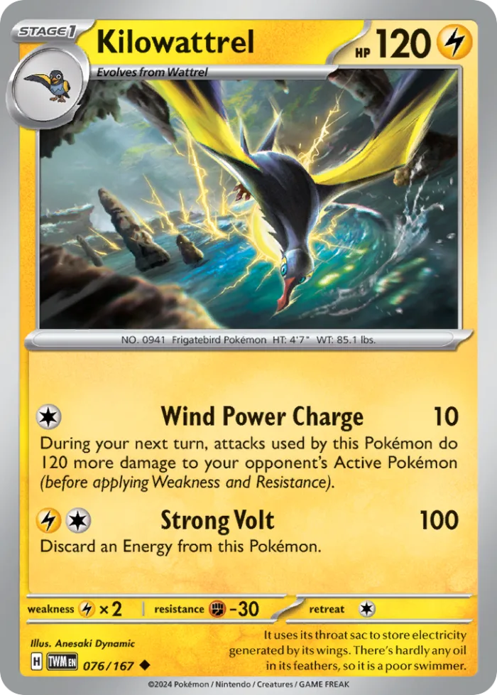 Kilowattrel #76 Twilight Masquerade Pokemon card