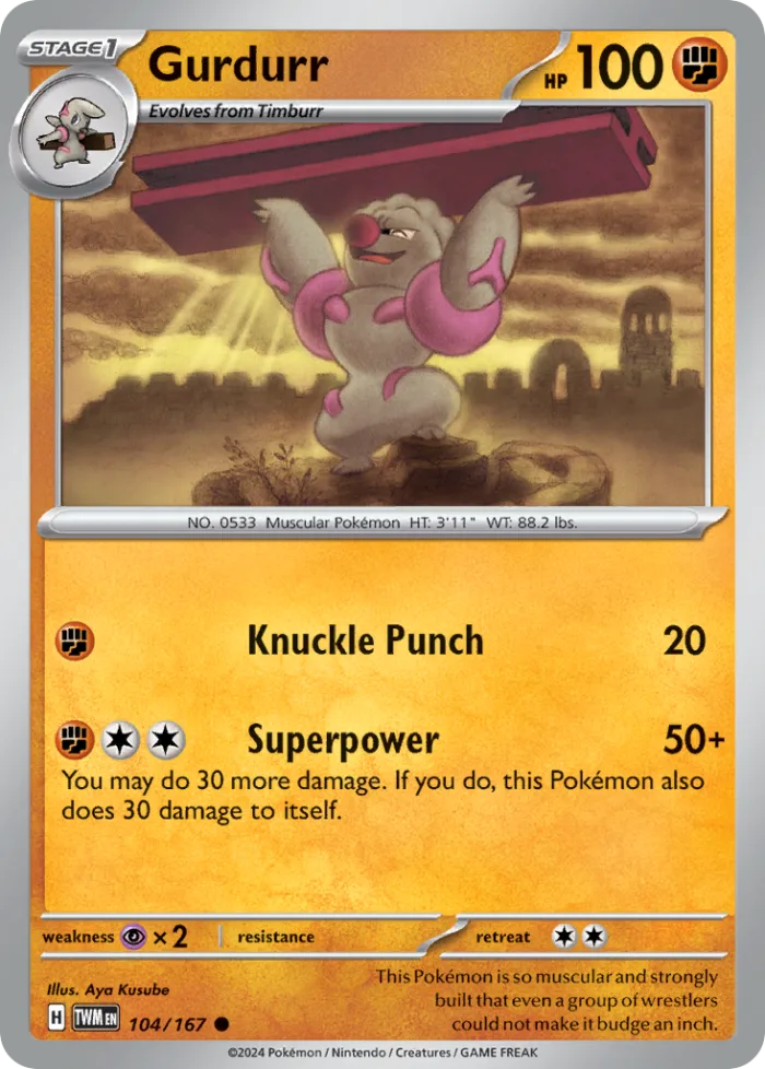 Gurdurr #104 Twilight Masquerade Pokemon card
