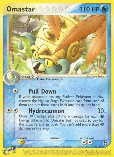Omastar #19 EX Sandstorm Pokemon card