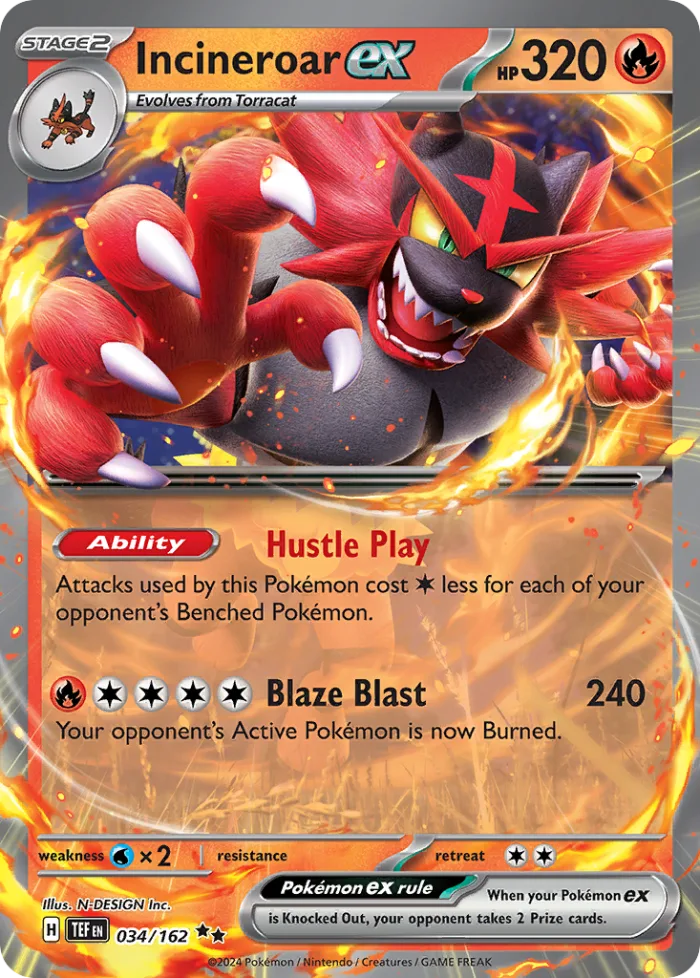 Incineroar ex #34 Temporal Forces Pokemon card