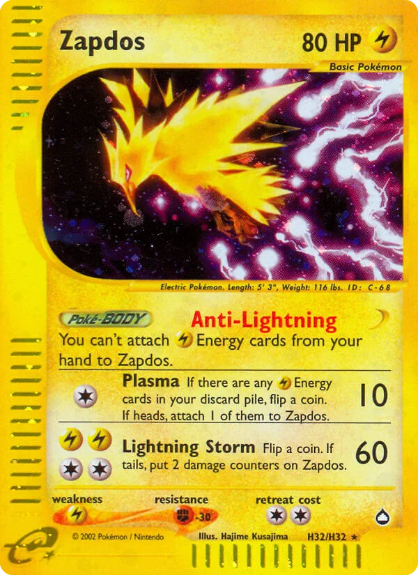 Zapdos #H32 Aquapolis Pokemon card