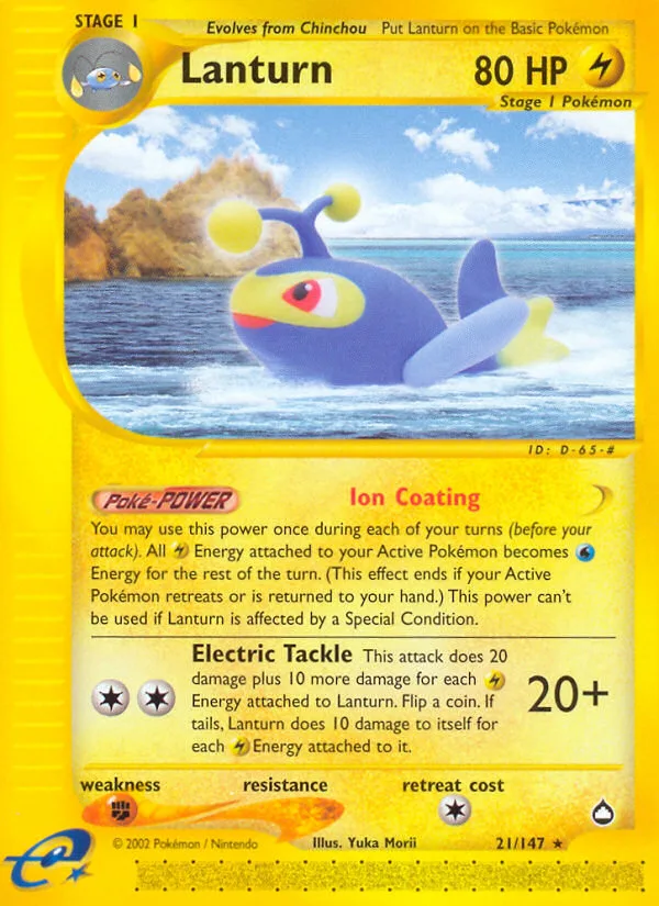 Lanturn #21 Aquapolis Pokemon card