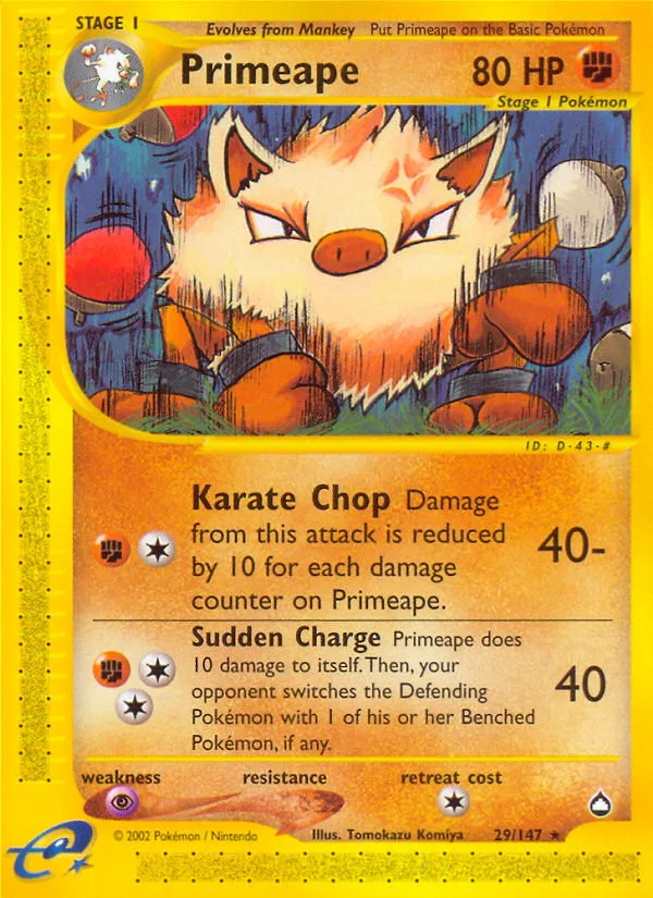 Primeape #29 Aquapolis Pokemon card