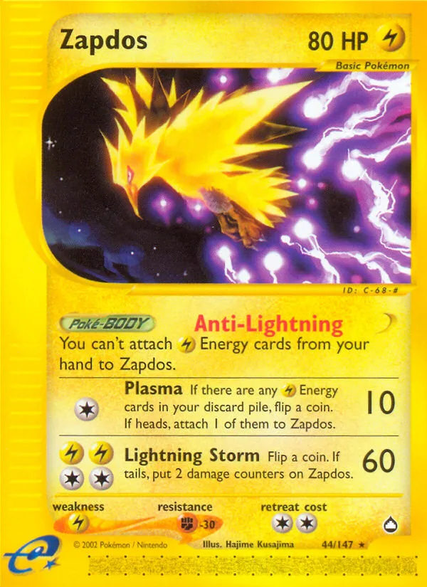 Zapdos #44 Aquapolis Pokemon card