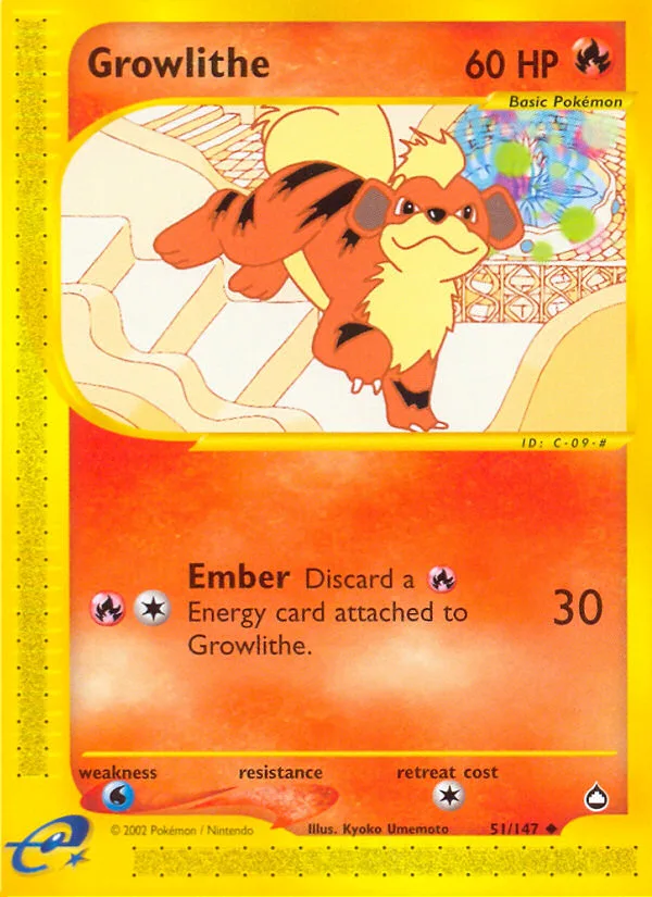 Growlithe #51 Aquapolis Pokemon card