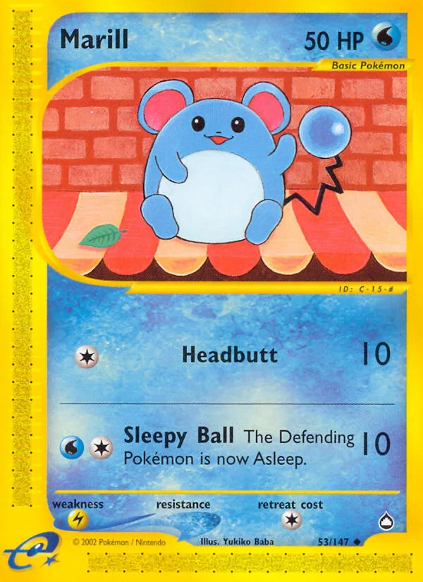 Marill #53 Aquapolis Pokemon card