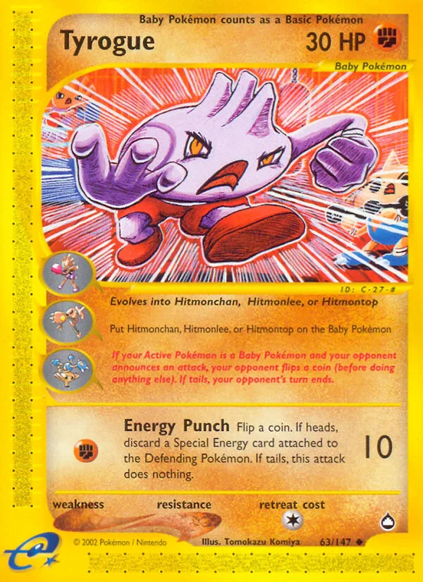 Tyrogue #63 Aquapolis Pokemon card