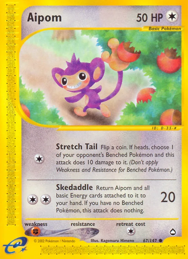 Aipom #67 Aquapolis Pokemon card