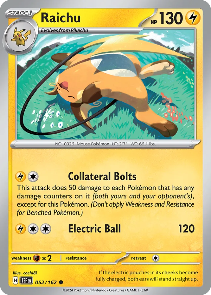 Raichu #52 Temporal Forces Pokemon card