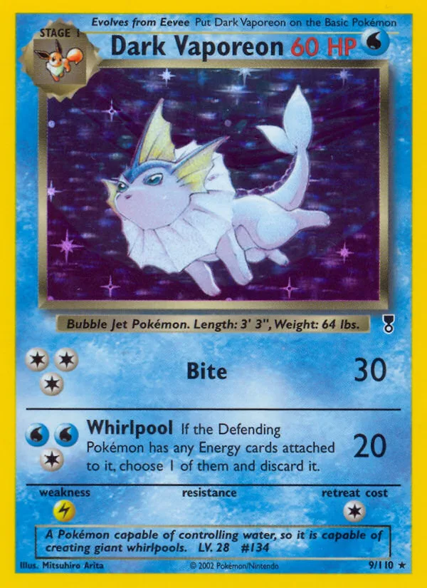 Dark Vaporeon #9 Legendary Collection Pokemon card