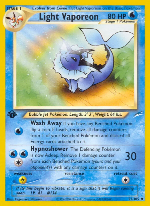 Light Vaporeon #52 Neo Destiny Pokemon card