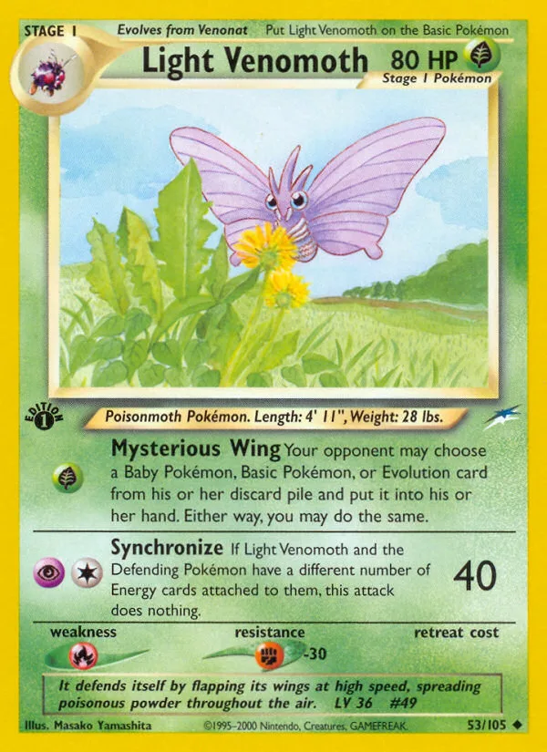Light Venomoth #53 Neo Destiny Pokemon card