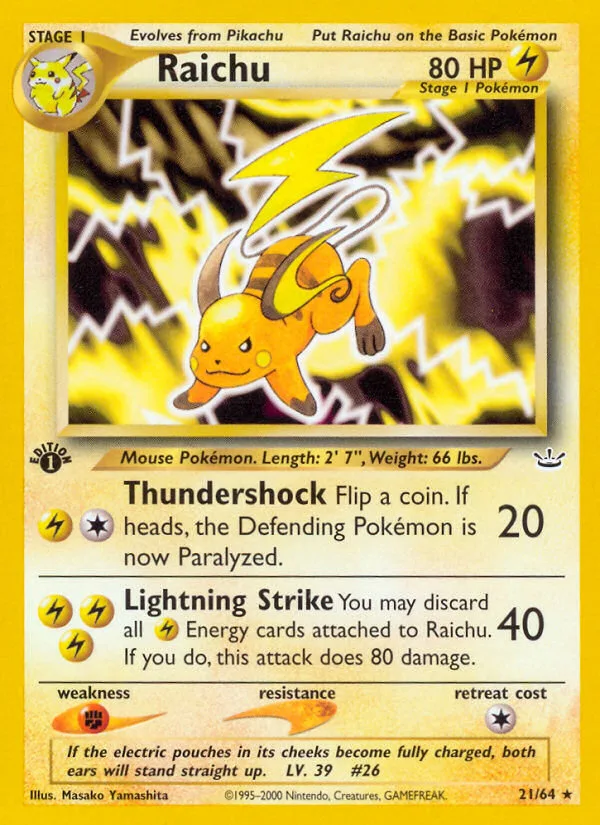 Raichu #21 Neo Revelation Pokemon card