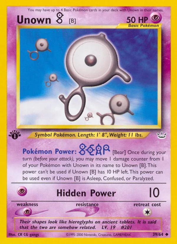 Unown [B] #39 Neo Revelation Pokemon card