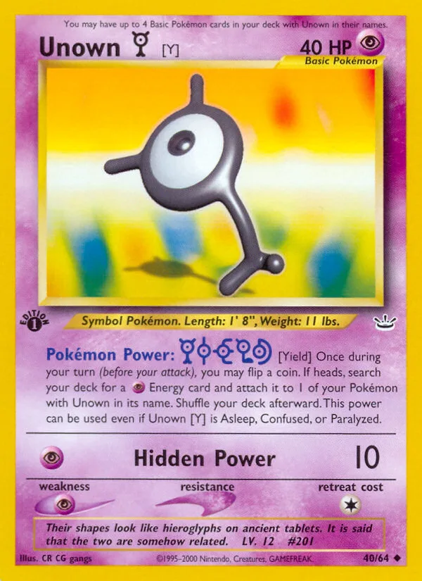 Unown [Y] #40 Neo Revelation Pokemon card