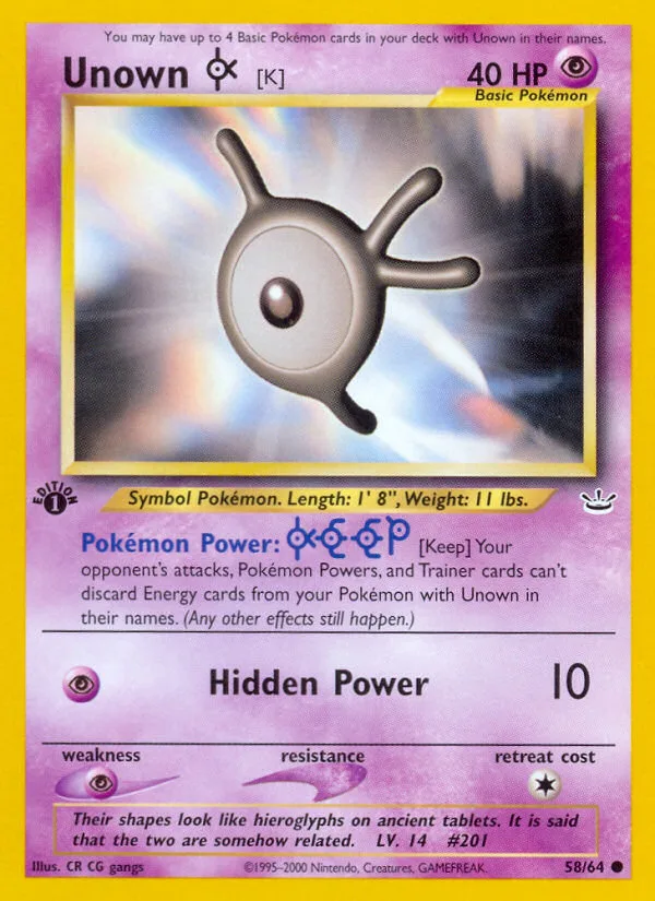 Unown [K] #58 Neo Revelation Pokemon card