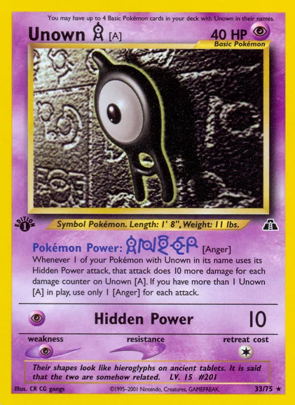 Unown [A] #33 Neo Discovery Pokemon card