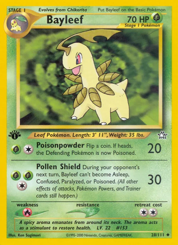 Bayleef #28 Neo Genesis Pokemon card