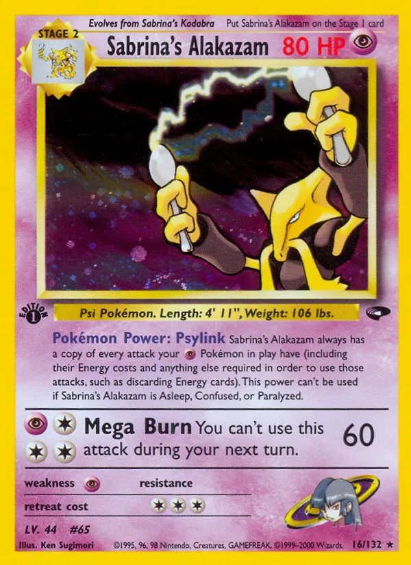 Sabrina's Alakazam #16 Gym Challenge Pokemon card