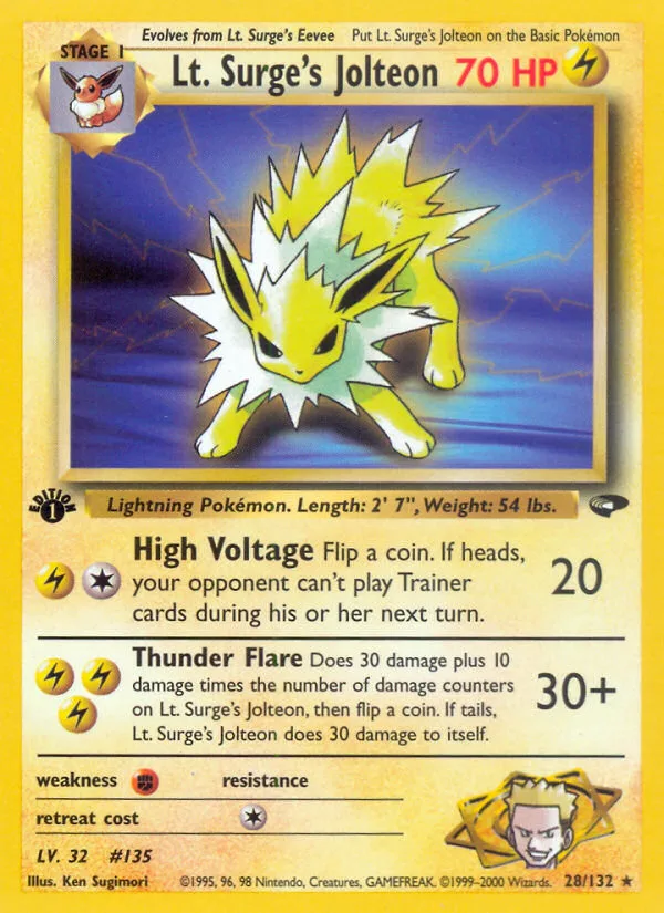 Lt. Surge's Jolteon #28 Gym Challenge Pokemon card