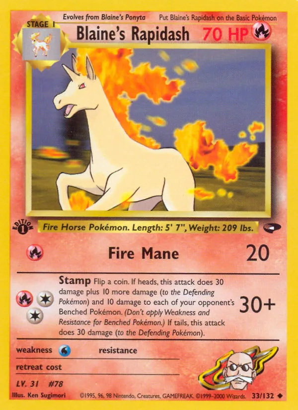 Blaine's Rapidash #33 Gym Challenge Pokemon card