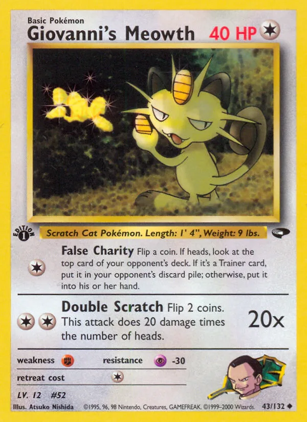 Giovanni's Meowth #43 Gym Challenge Pokemon card