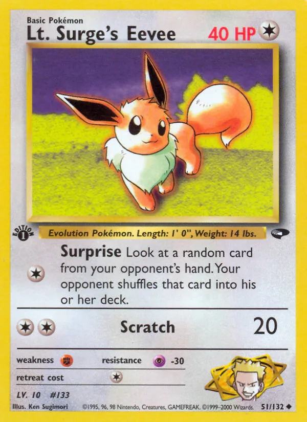 Lt. Surge's Eevee #51 Gym Challenge Pokemon card