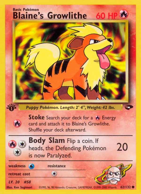 Blaine's Growlithe #62 Gym Challenge Pokemon card