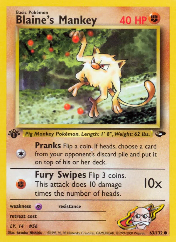 Blaine's Mankey #63 Gym Challenge Pokemon card