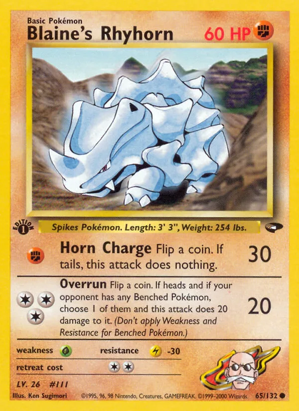 Blaine's Rhyhorn #65 Gym Challenge Pokemon card