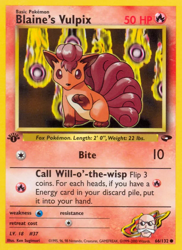Blaine's Vulpix #66 Gym Challenge Pokemon card