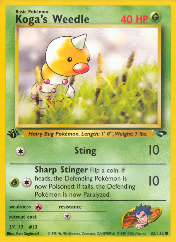Koga's Weedle #82 Gym Challenge Pokemon card