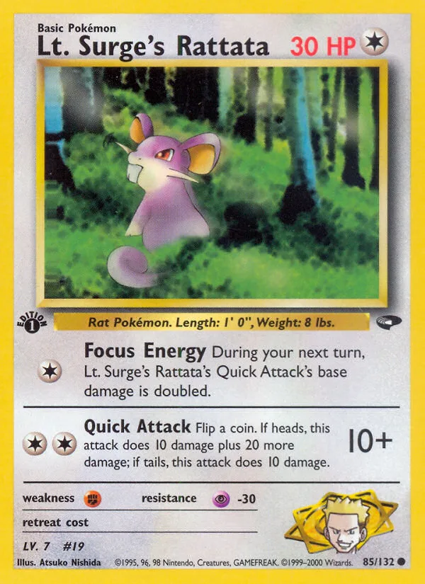 Lt. Surge's Rattata #85 Gym Challenge Pokemon card