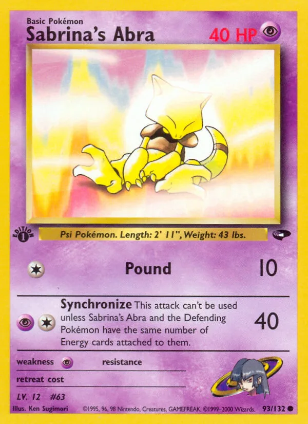 Sabrina's Abra #93 Gym Challenge Pokemon card