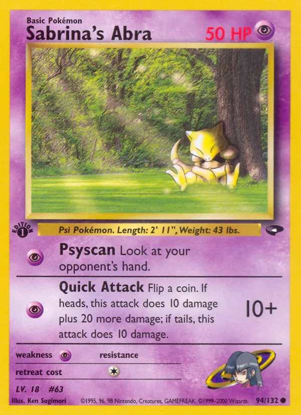 Sabrina's Abra #94 Gym Challenge Pokemon card