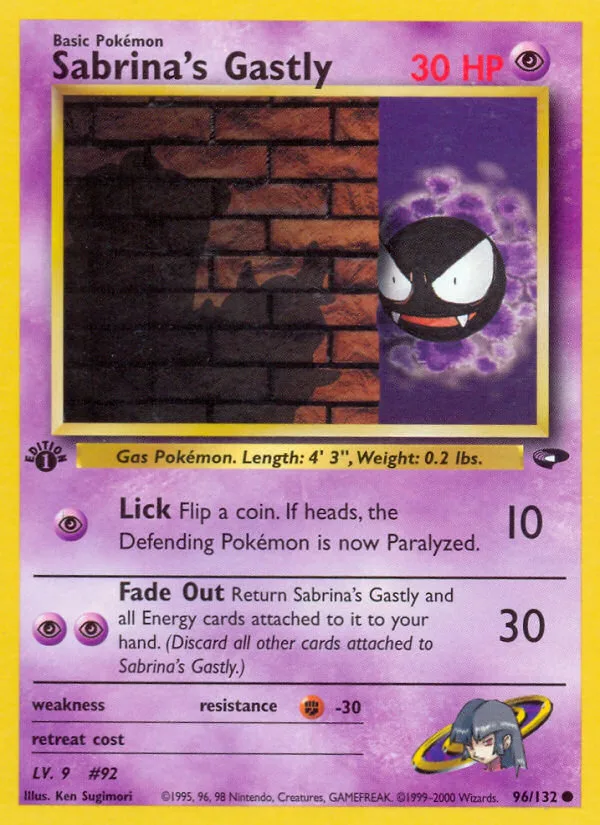 Sabrina's Gastly #96 Gym Challenge Pokemon card