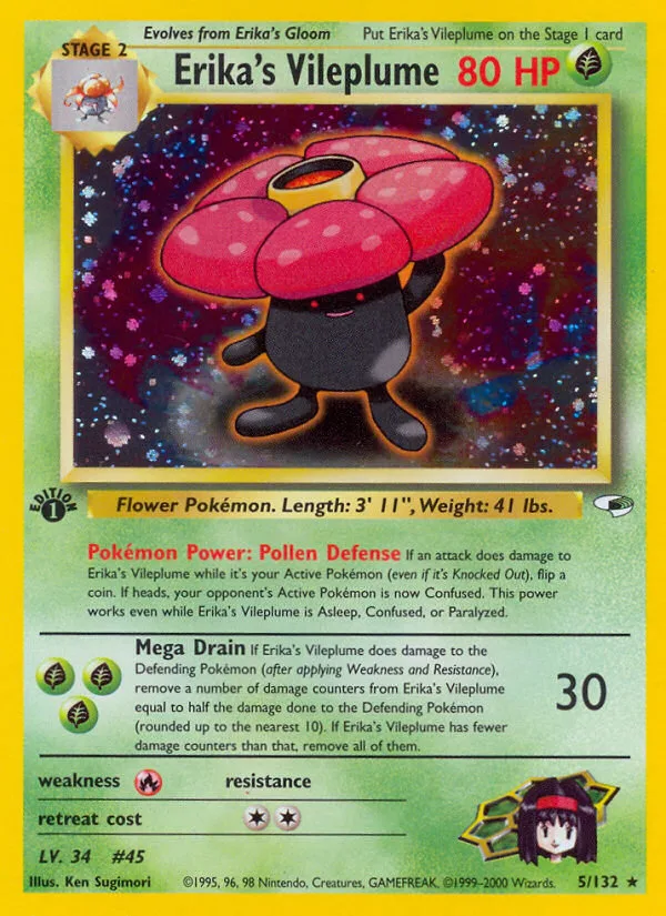 Erika's Vileplume #5 Gym Heroes Pokemon card