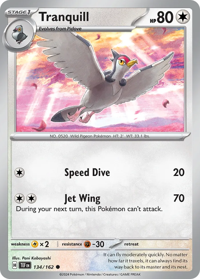 Tranquill #134 Temporal Forces Pokemon card