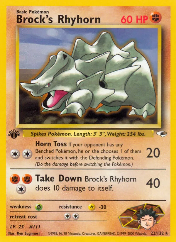 Brock's Rhyhorn #22 Gym Heroes Pokemon card