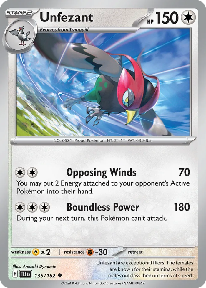Unfezant #135 Temporal Forces Pokemon card
