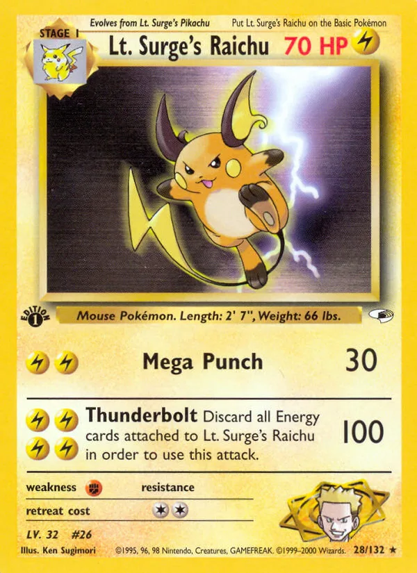 Lt. Surge's Raichu #28 Gym Heroes Pokemon card