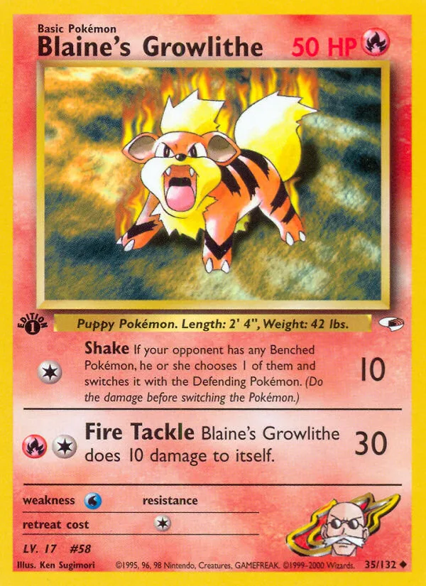 Blaine's Growlithe #35 Gym Heroes Pokemon card