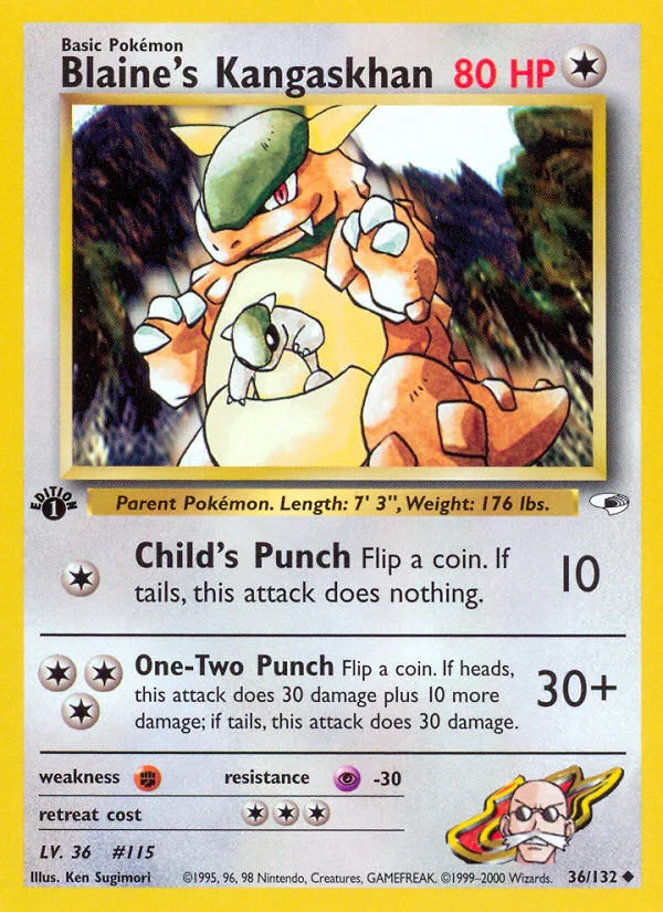 Blaine's Kangaskhan #36 Gym Heroes Pokemon card