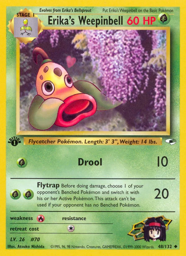 Erika's Weepinbell #48 Gym Heroes Pokemon card